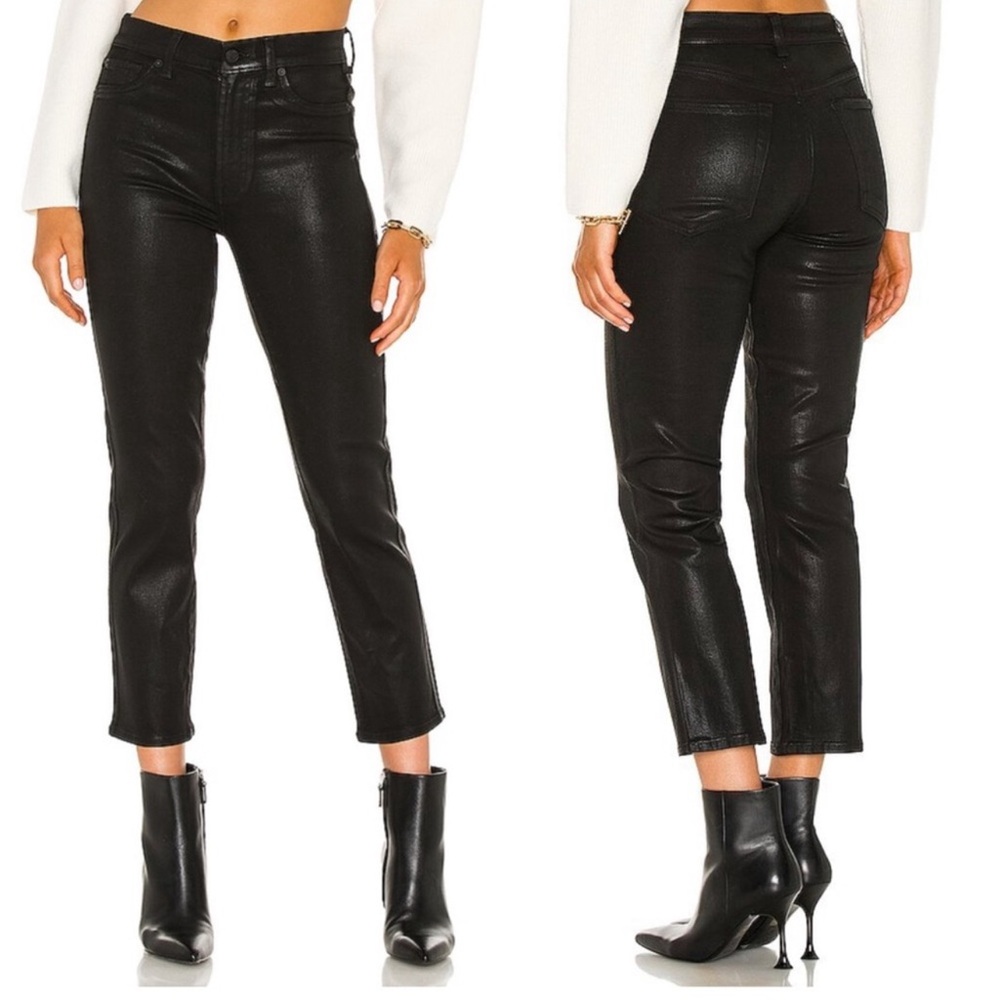 7 For All Mankind High Waist Crop Straight Coated in Black Coating Size 32